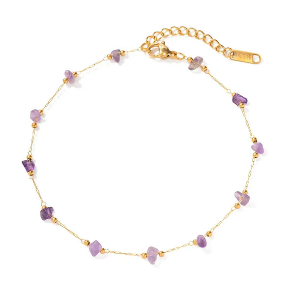 Purple Gemstone Chip Anklet