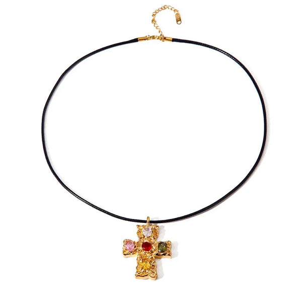 Colorful Gem Cross Necklace